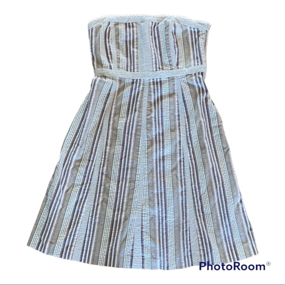 Harve Benard Strapless Striped Linen Dress 12